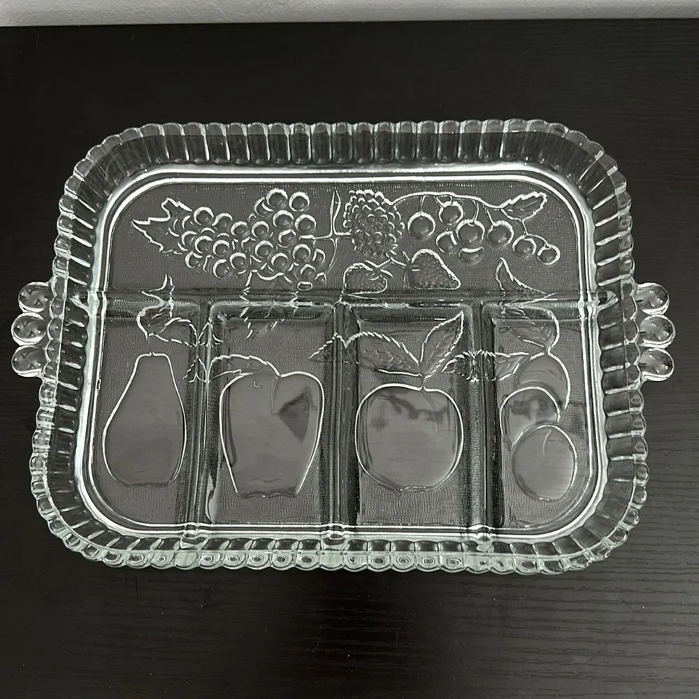 1960 Indiana Glass Co. Imperial Glass Fruit Embossed Divided Serving Tray Dish